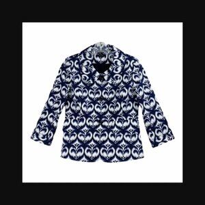Ellen Tracy Ikat Print Peplum Style Blazer Jacket Blue White sz 8p,  /B15